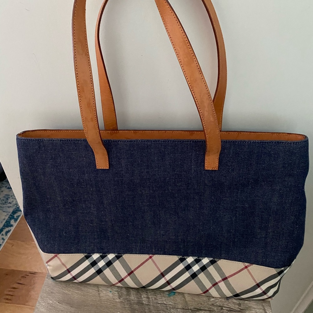 Burberry London Denim Nova check tote beach bag
